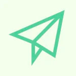 A green paper airplane icon on a light green background. The icon is minimalistic, with simple lines outlining the shape of the airplane.